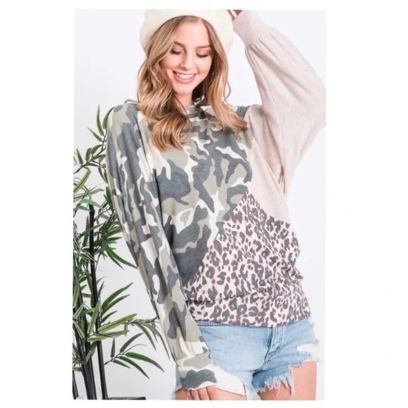 New!! Leopard Camo Dolman Sleeve Top - Picture 7 of 9